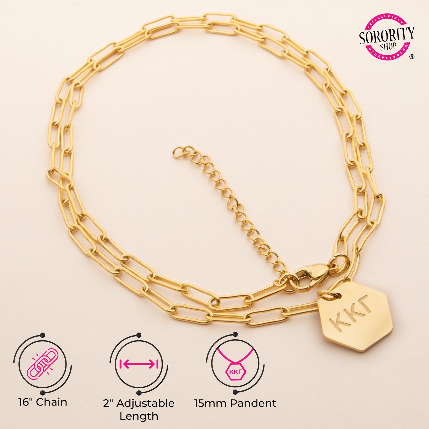 Alpha Omicron Pi Paperclip Necklace with AOP Sorority Pendant