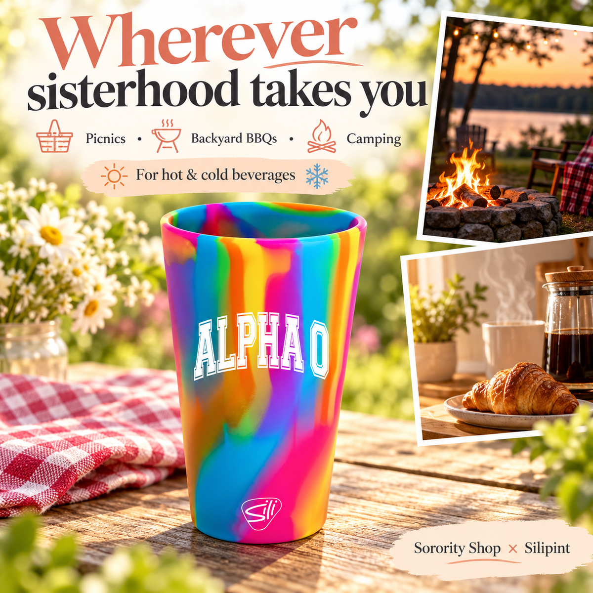 Sorority Shop x Silipint Alpha Omicron Pi 16oz Silicone Cup