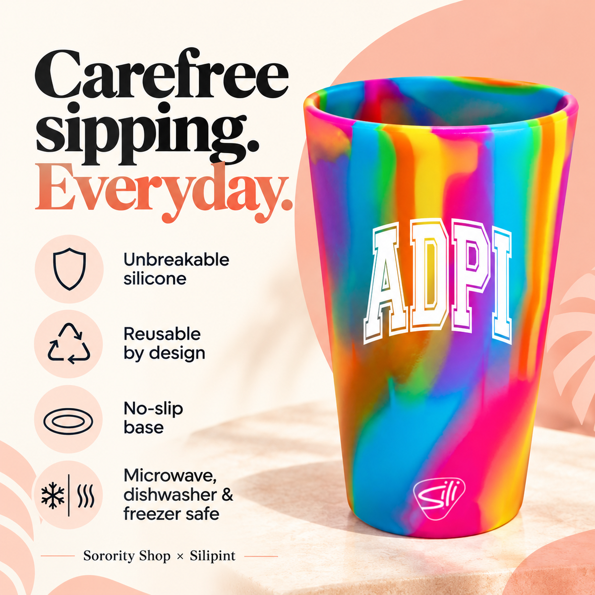 Sorority Shop x Silipint Alpha Delta Pi 16oz Silicone Cup