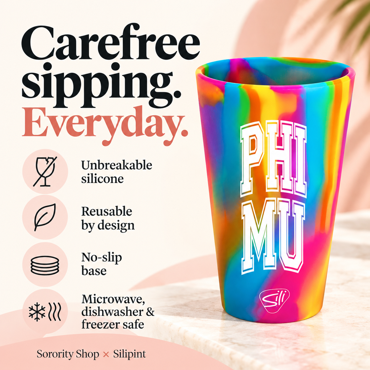 Sorority Shop x Silipint Phi Mu 16oz Silicone Cup