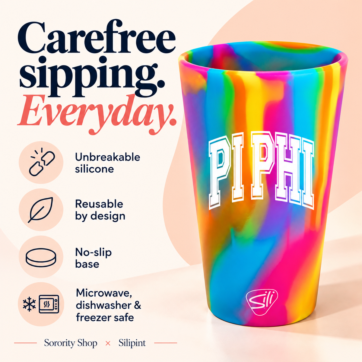 Sorority Shop x Silipint Pi Beta Phi 16oz Silicone Cup
