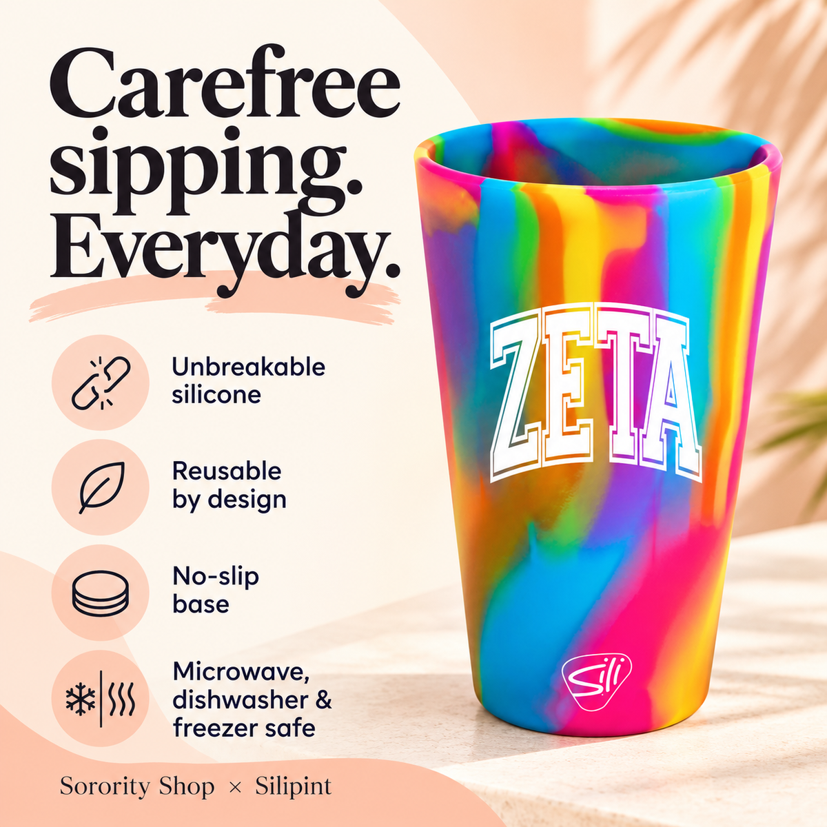 Sorority Shop x Silipint Zeta Tau Alpha 16oz Silicone Cup