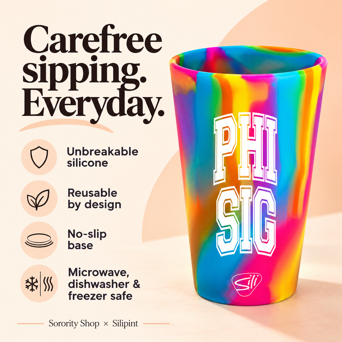 Sorority Shop x Silipint Phi Sigma Sigma 16oz Silicone Cup