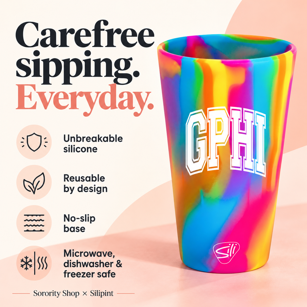 Sorority Shop x Silipint Gamma Phi Beta 16oz Silicone Cup