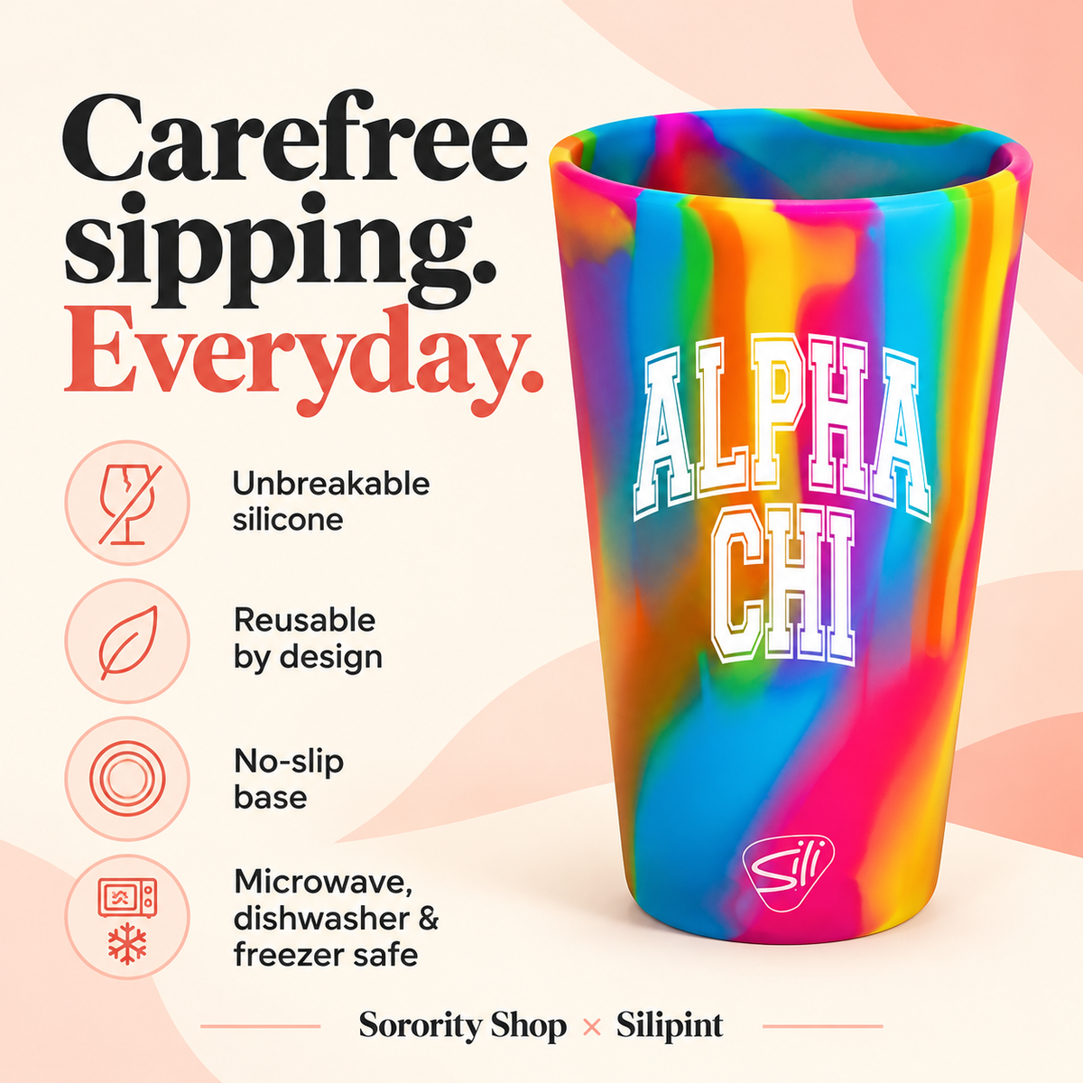 Sorority Shop x Silipint Alpha Chi Omega 16oz Silicone Cup