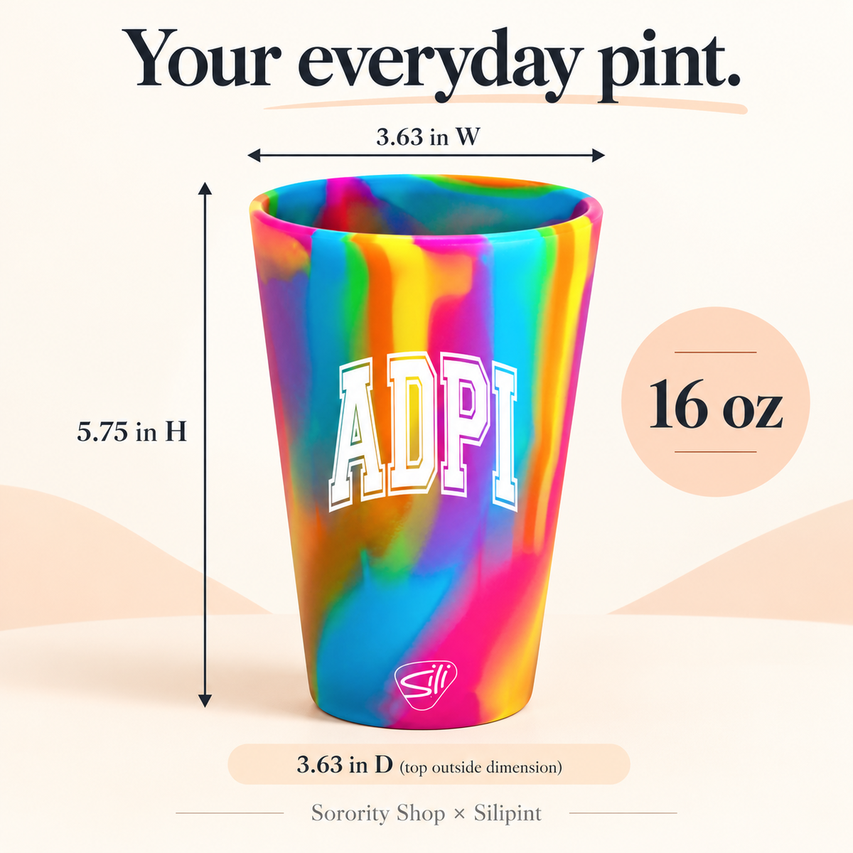 Sorority Shop x Silipint Alpha Delta Pi 16oz Silicone Cup