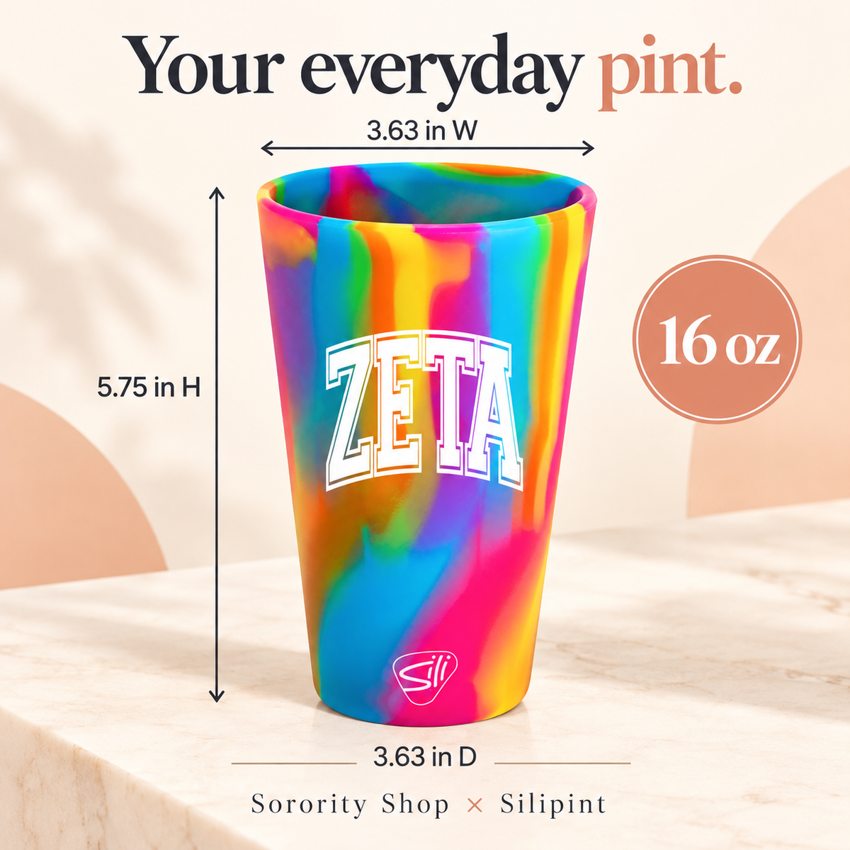 Sorority Shop x Silipint Zeta Tau Alpha 16oz Silicone Cup
