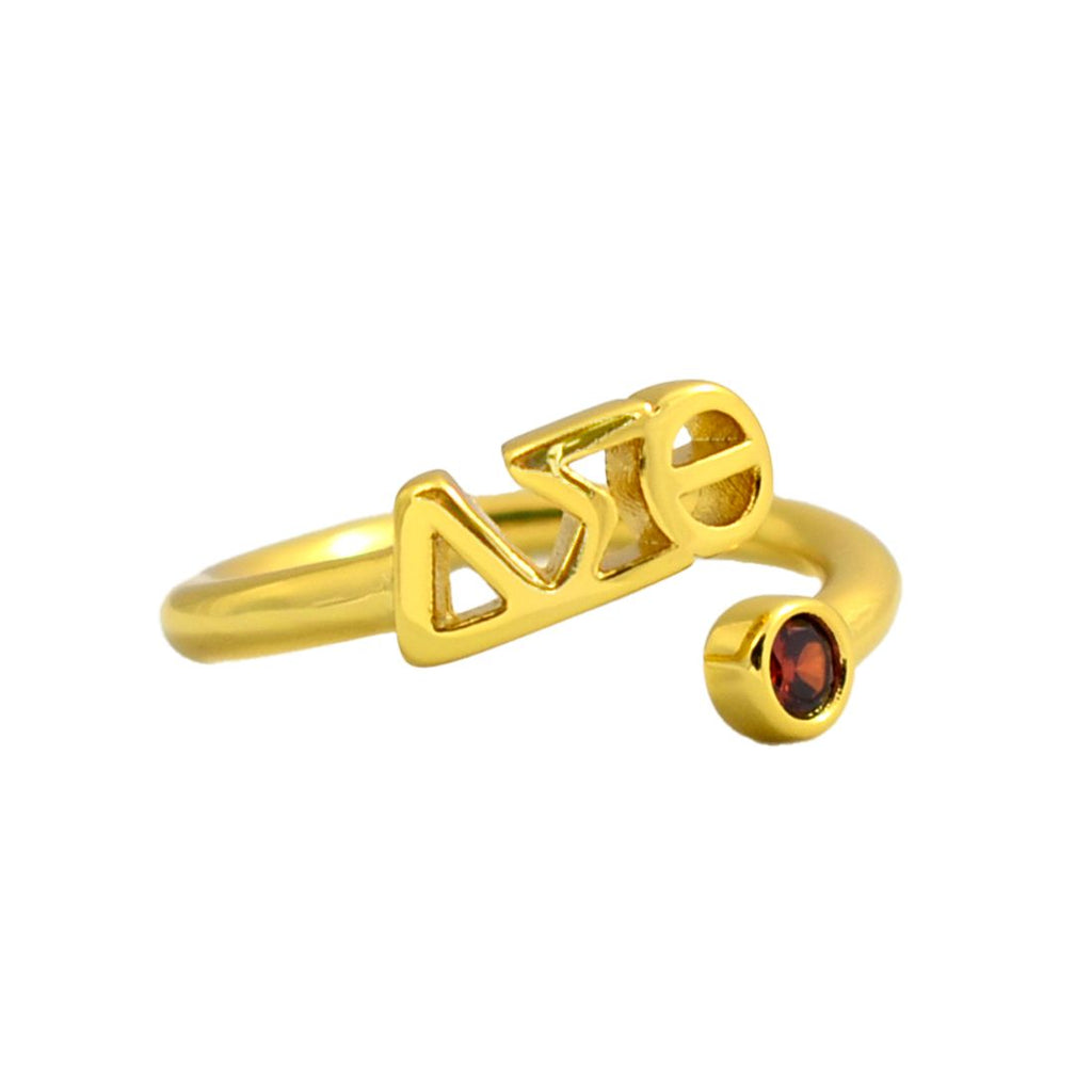 Delta Sigma Theta Ring- Gold Plated with Greek Letters and CZ Gemstone