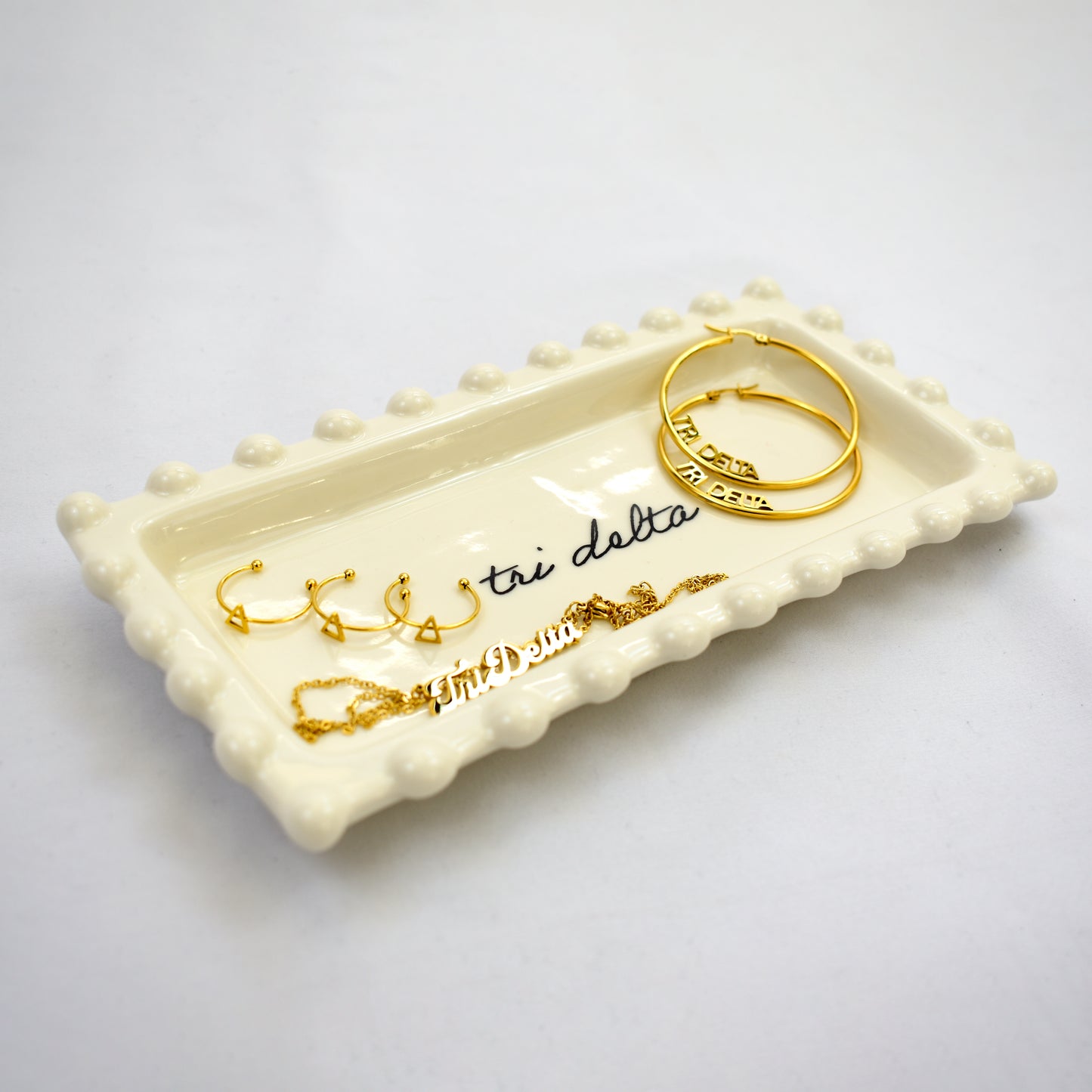 Alpha Omicron Pi Jewelry Dish - Rectangular Cursive Script Sorority Name