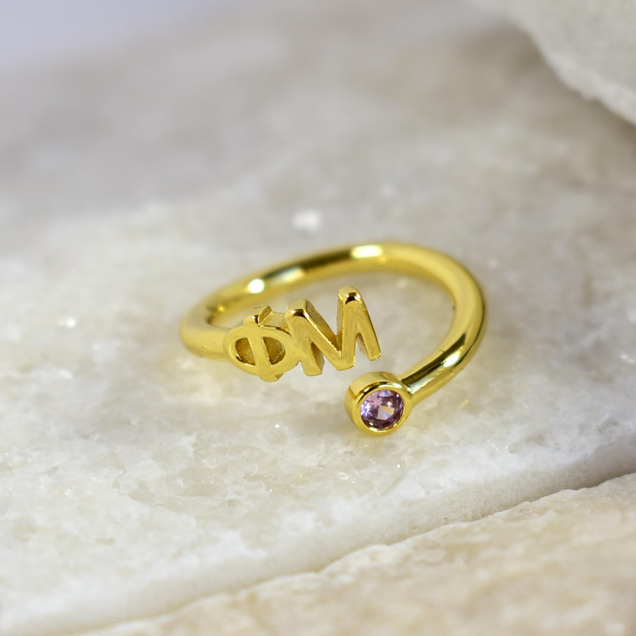 Theta Phi Alpha Ring- Gold Plated with Greek Letters and CZ Gemstone