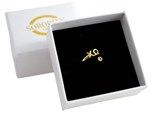 Alpha Omicron Pi Ring- Gold Plated with Greek Letters and CZ Gemstone