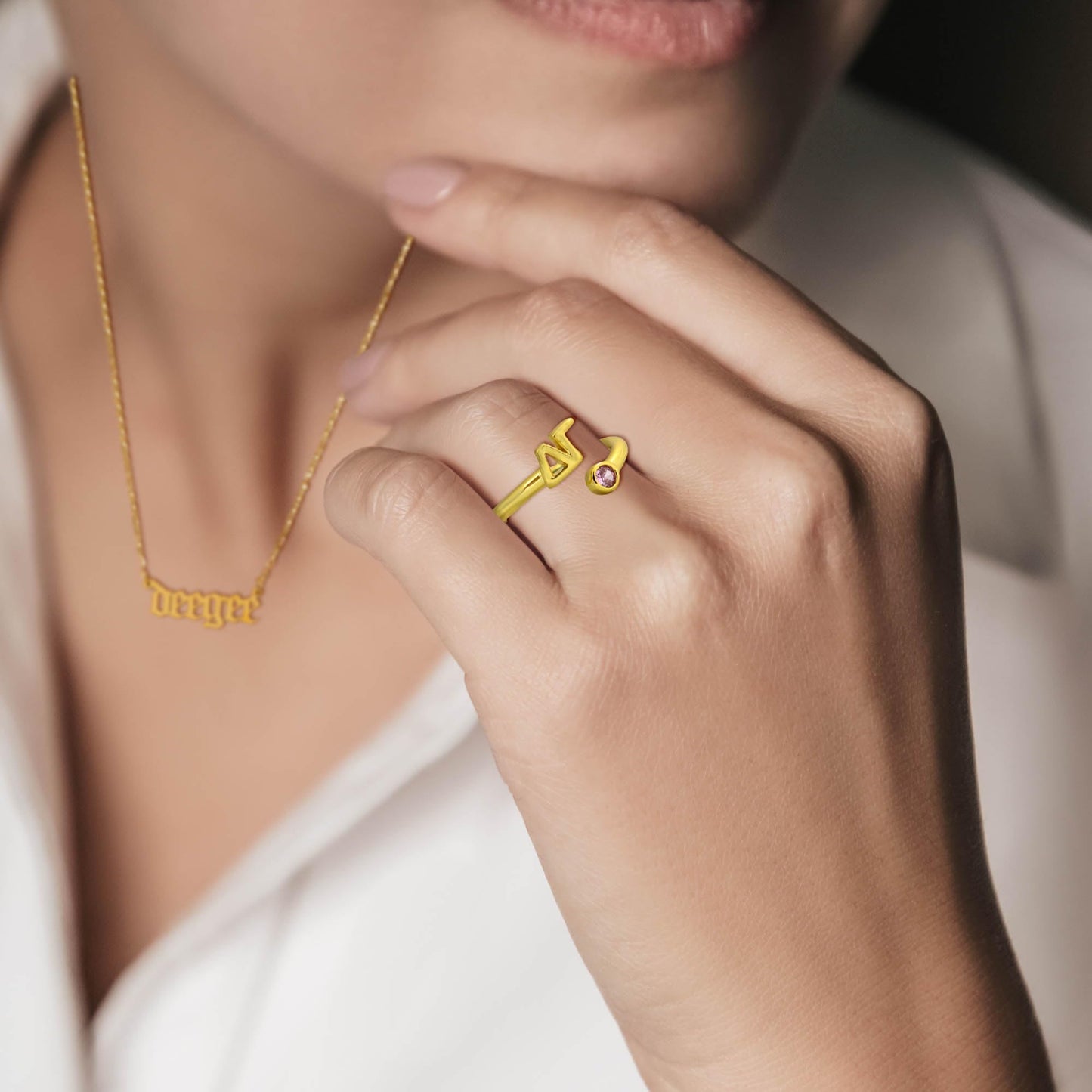 Theta Phi Alpha Ring- Gold Plated with Greek Letters and CZ Gemstone