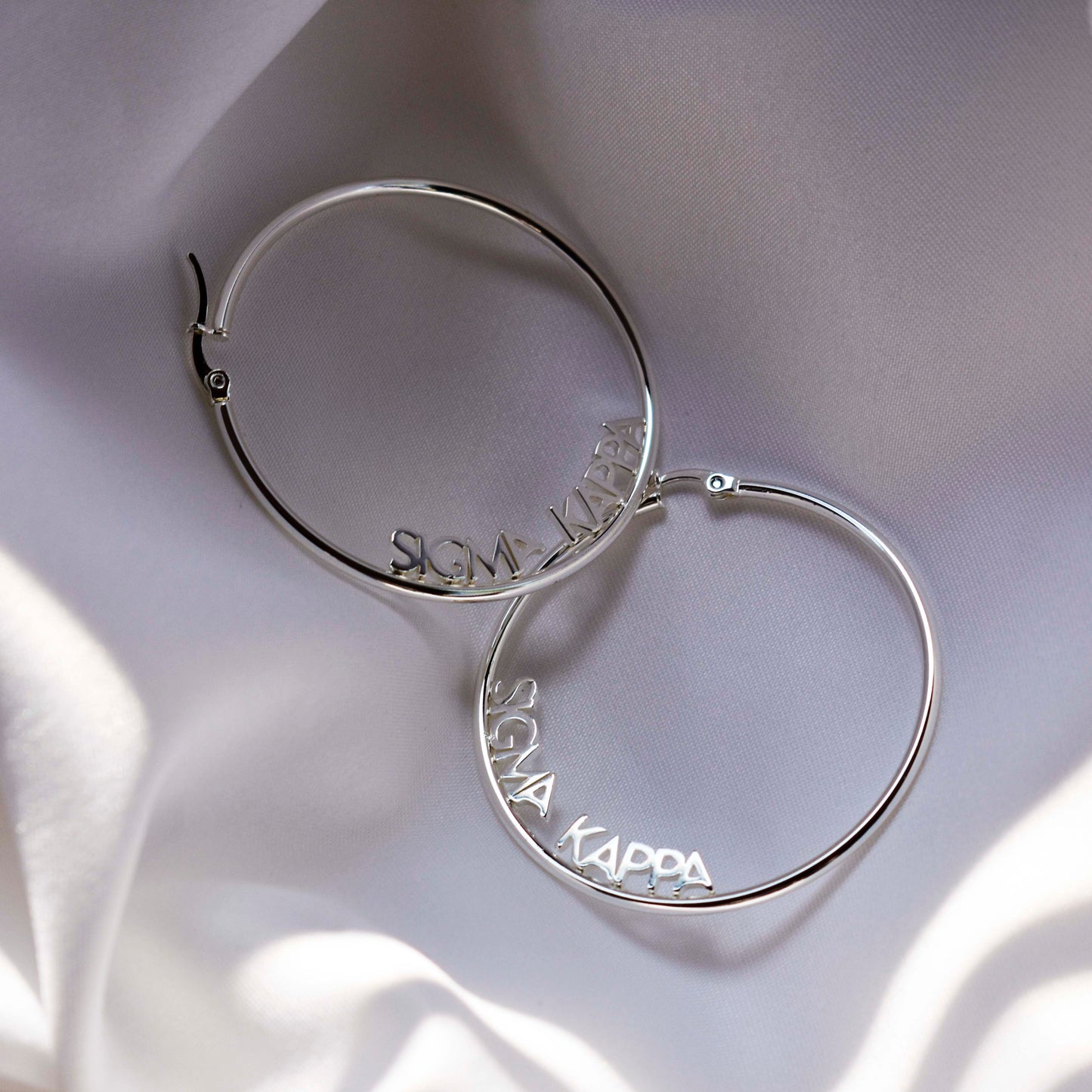 Omega Phi Alpha Silver Hoop Earrings- Name Design