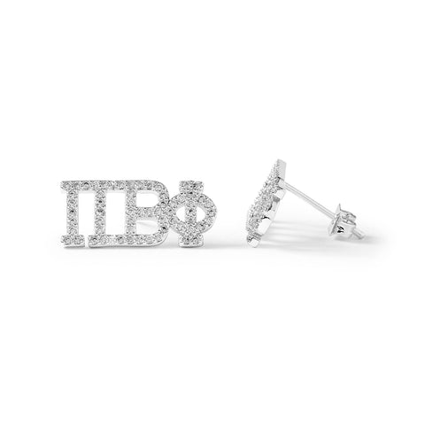 Pi Beta Phi White Gold Plated Stud Earrings