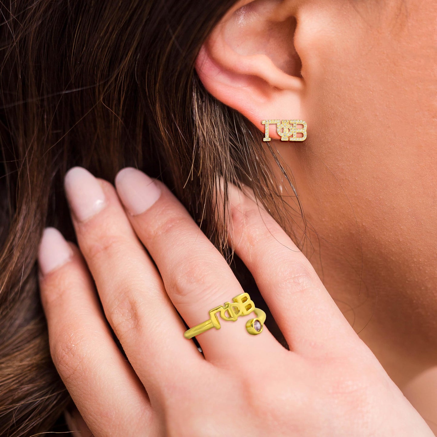Theta Phi Alpha Ring- Gold Plated with Greek Letters and CZ Gemstone