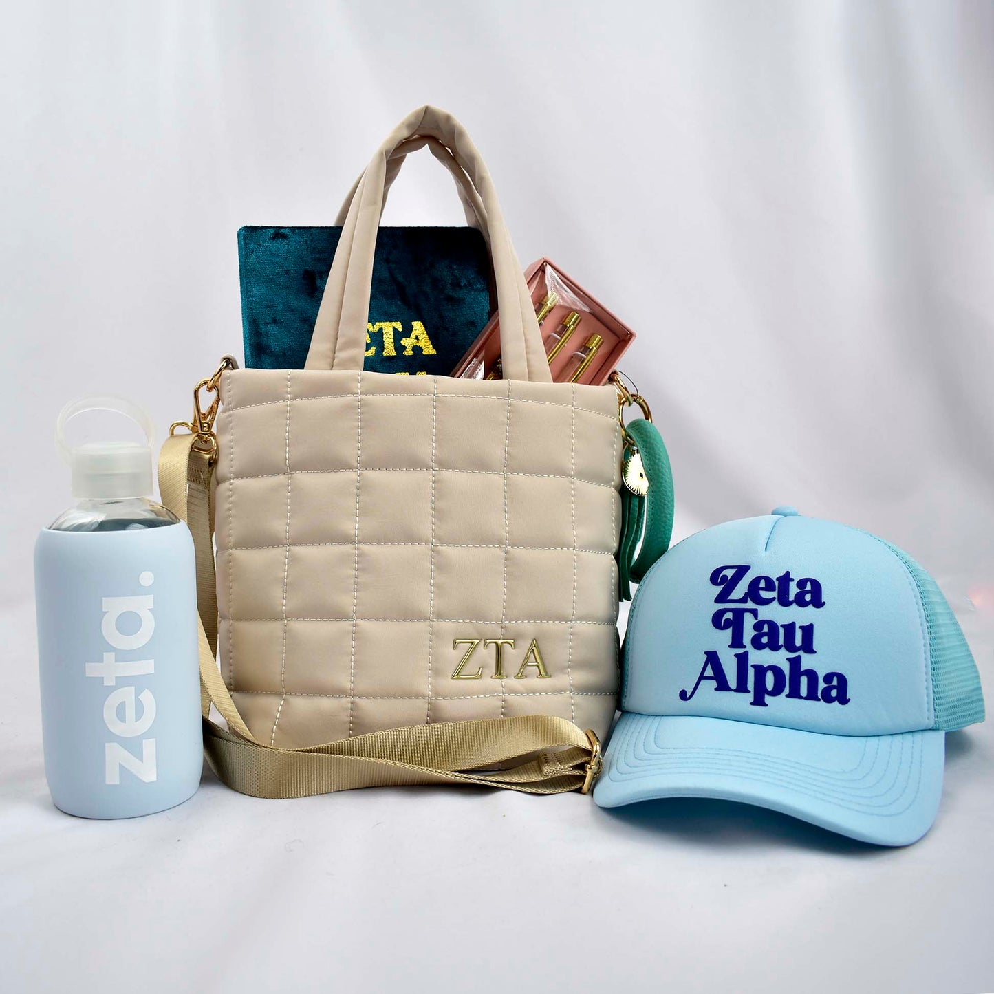 Alpha Phi Small Crossbody Quilted Tote Bag with Greek Letters
