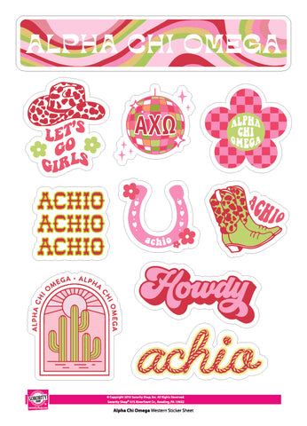 Alpha Chi Omega Sticker Sheet - Western Disco Design