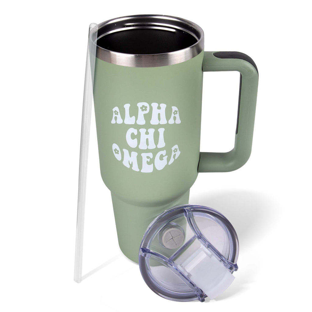 Alpha Chi Omega 40oz Stainless Steel Tumbler with Handle