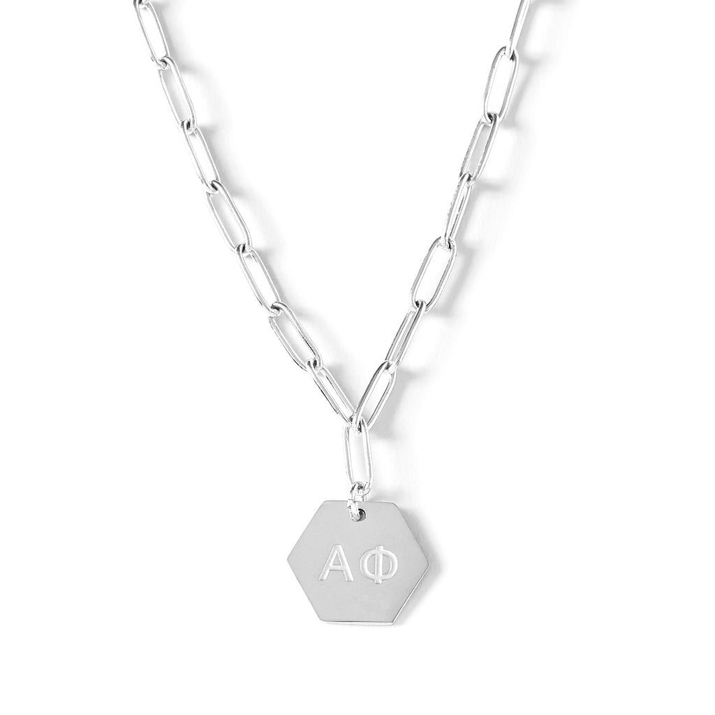 Alpha Phi Necklace- Silver Paperclip Style with AP Pendant