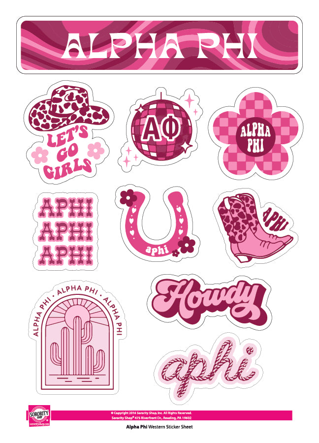 Alpha Phi Sticker Sheet - Western Disco Design