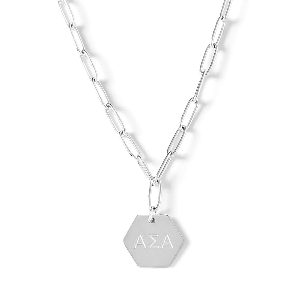 Alpha Sigma Alpha Necklace- Silver Paperclip Style with ASA Pendant