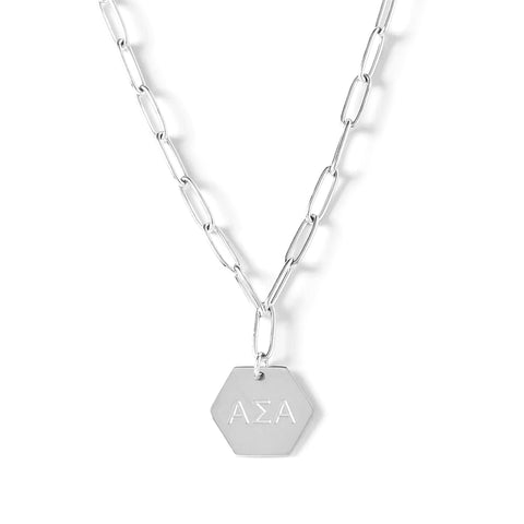 Alpha Sigma Alpha Necklace- Silver Paperclip Style with ASA Pendant