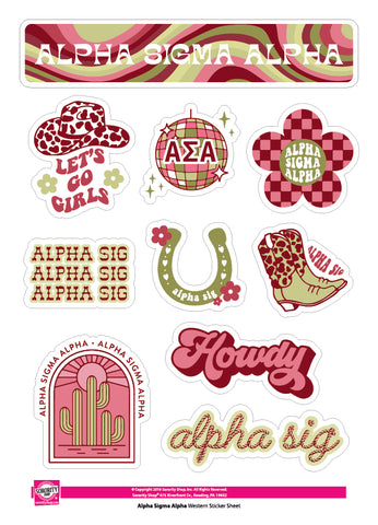 Alpha Sigma Alpha Sticker Sheet - Western Disco Design