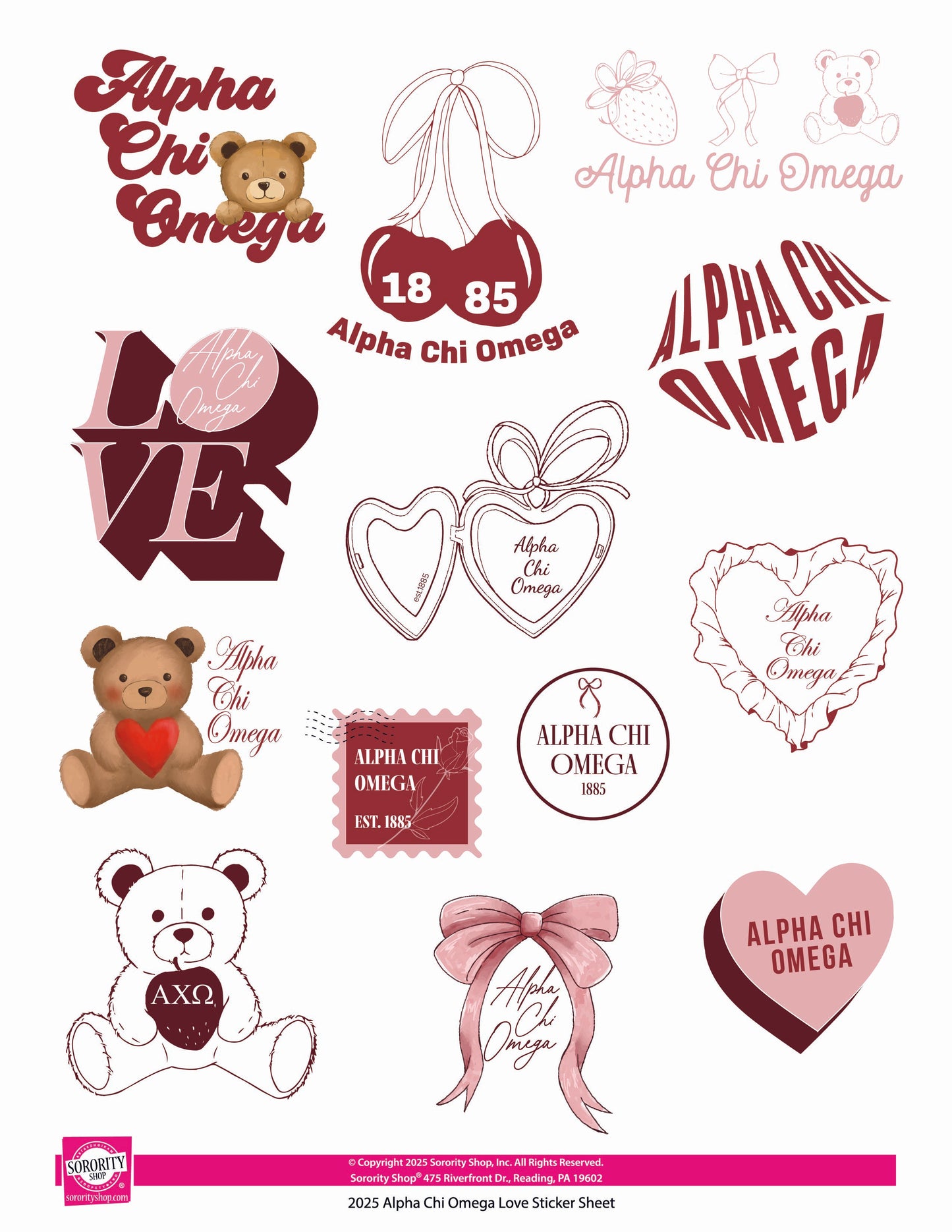 Alpha Chi Omega Sticker Sheet- Teddy Bears and Sisterhood Love Theme