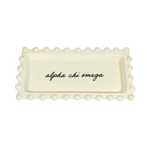 Alpha Chi Omega Jewelry Dish - Rectangular Cursive Script Sorority Name