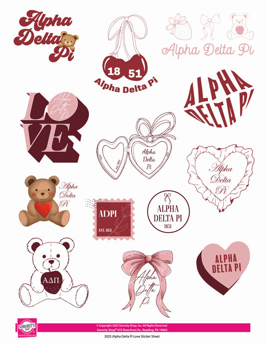 Alpha Delta Pi Sticker Sheet- Teddy Bears and Sisterhood Love Theme
