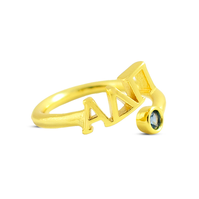 Alpha Delta Pi Ring- Gold Plated with Greek Letters and CZ Gemstone