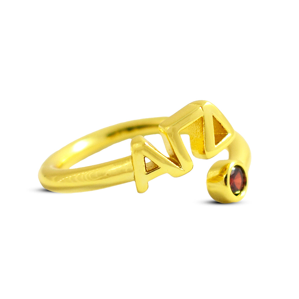 Alpha Gamma Delta Ring- Gold Plated with Greek Letters and CZ Gemstone