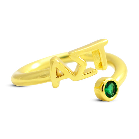 Alpha Sigma Tau Ring- Gold Plated with Greek Letters and CZ Gemstone