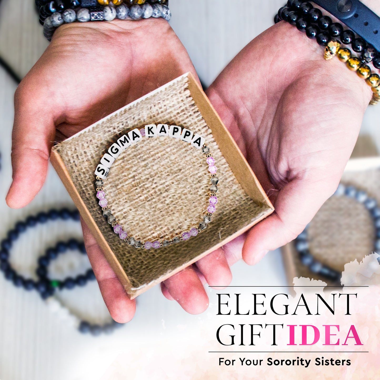 Alpha Chi Omega Bracelet With Glass Beads and 18K Gold Accent Beads