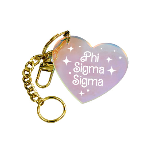 Phi Sigma Sigma Keychain - Iridescent Heart Design