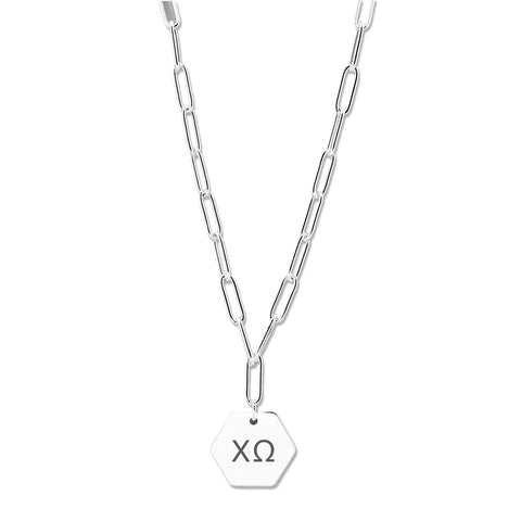 Chi Omega Necklace- Silver Paperclip Style with CO Pendant