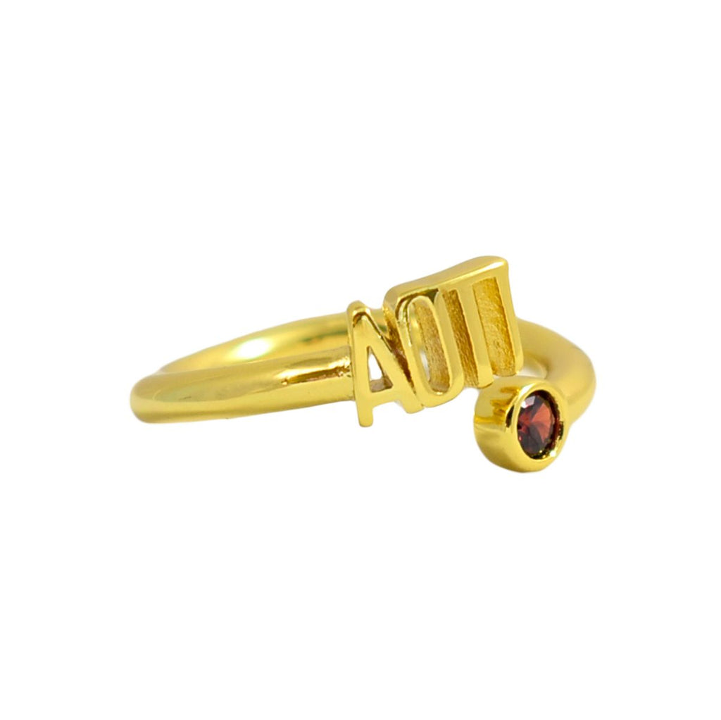 Alpha Omicron Pi Ring- Gold Plated with Greek Letters and CZ Gemstone