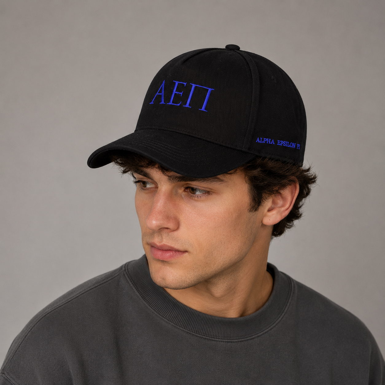Alpha Epsilon Pi Fraternity Baseball Cap- Brushed Cotton 5-Panel Black Hat