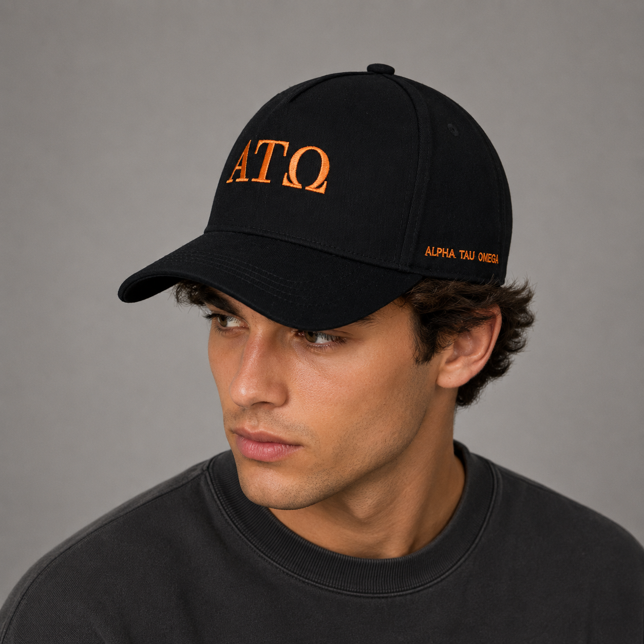 Alpha Tau Omega Fraternity Baseball Cap- Brushed Cotton 5-Panel Black Hat