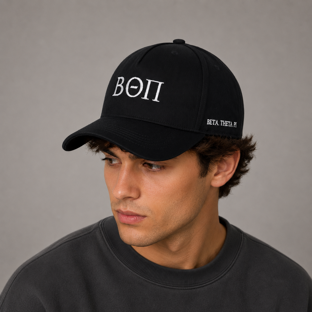 Beta Theta Pi Fraternity Baseball Cap- Brushed Cotton 5-Panel Black Hat