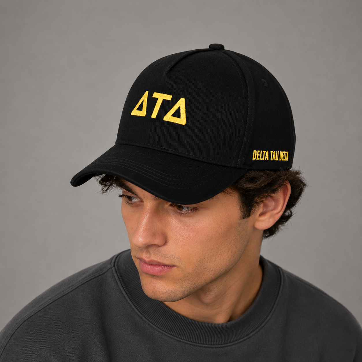 Delta Tau Delta Fraternity Baseball Cap- Brushed Cotton 5-Panel Black Hat