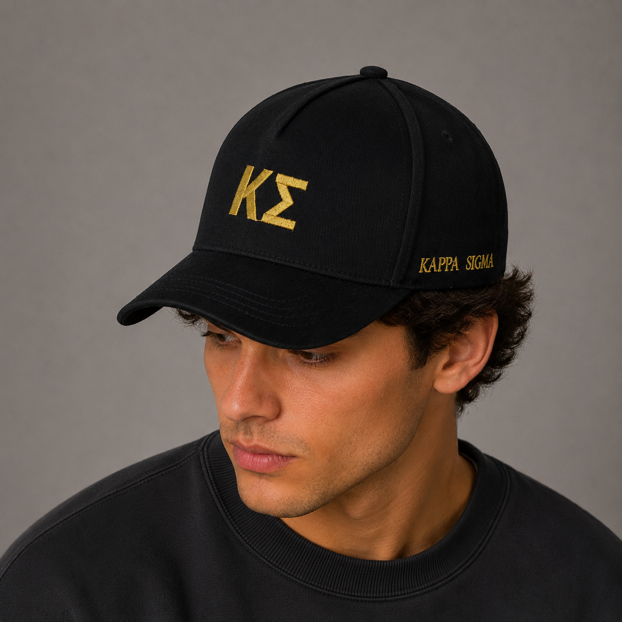 Kappa Sigma Fraternity Baseball Cap- Brushed Cotton 5-Panel Black Hat