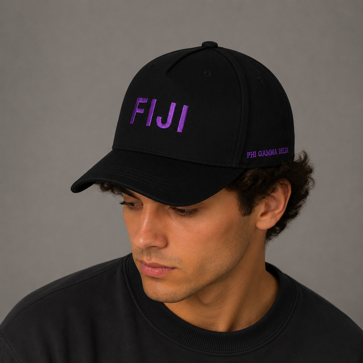 Phi Gamma Delta Fraternity Baseball Cap- Brushed Cotton 5-Panel Black Hat
