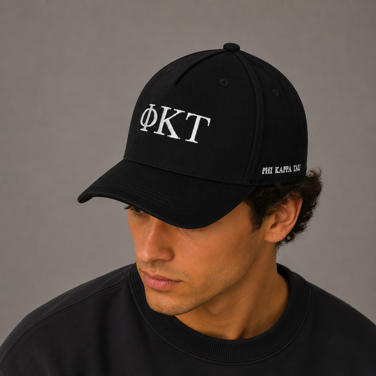 Phi Kappa Tau Fraternity Baseball Cap- Brushed Cotton 5-Panel Black Hat