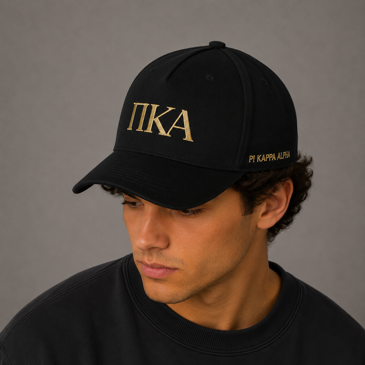 Pi Kappa Alpha Baseball Cap- Brushed Cotton 5-Panel Black Hat