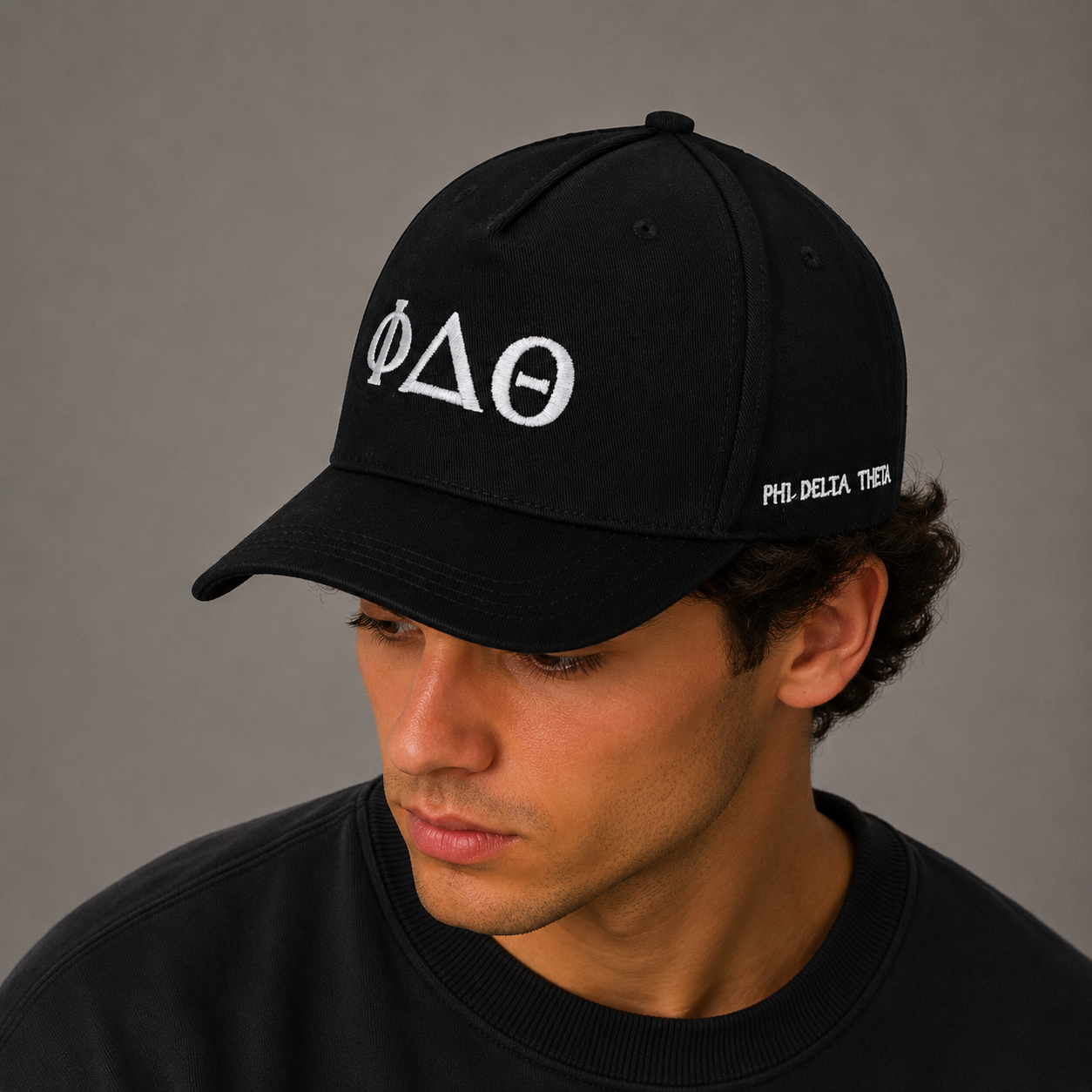 Phi Delta Theta Fraternity Baseball Cap- Brushed Cotton 5-Panel Black Hat
