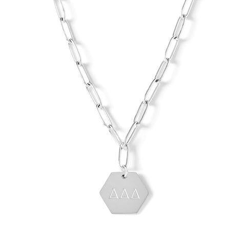Delta Delta Delta Necklace- Silver Paperclip Style with DDD Pendant