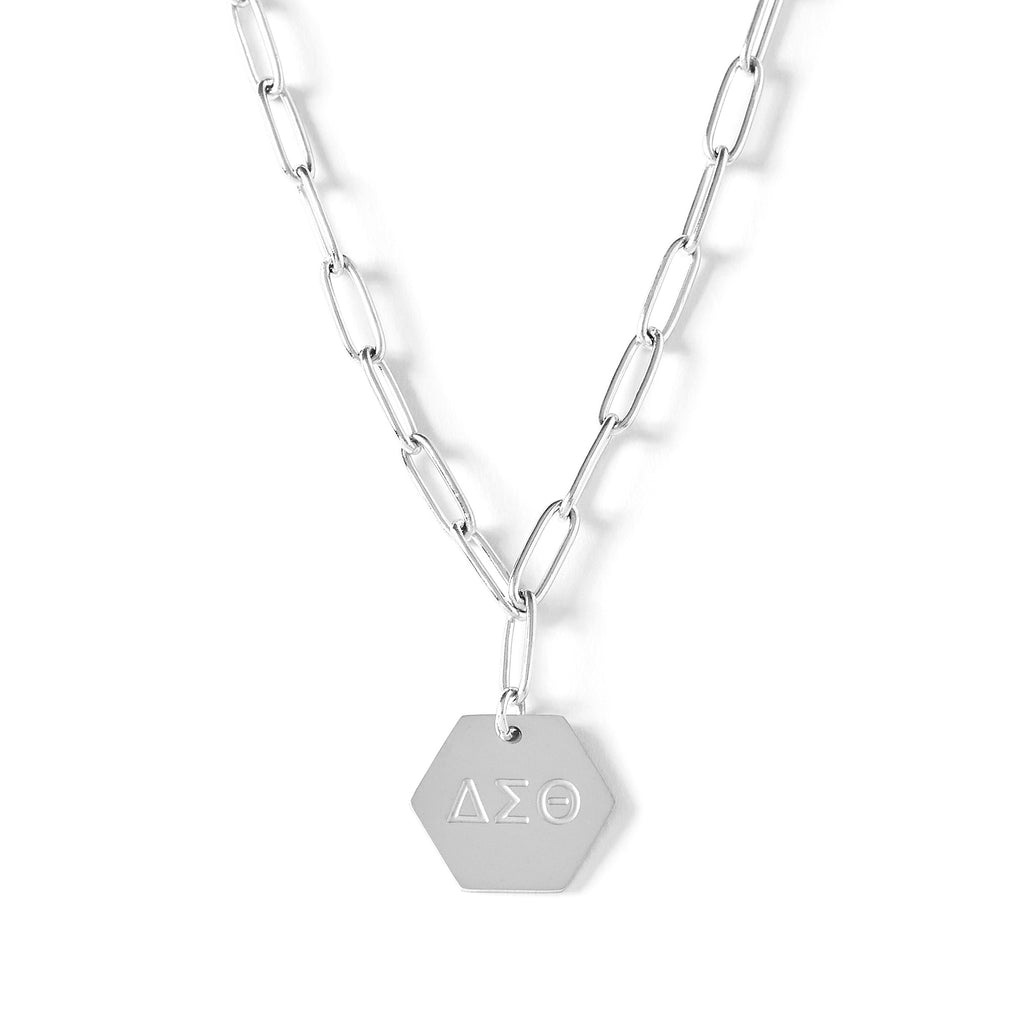 Delta Sigma Theta Necklace- Silver Paperclip Style with DST Pendant