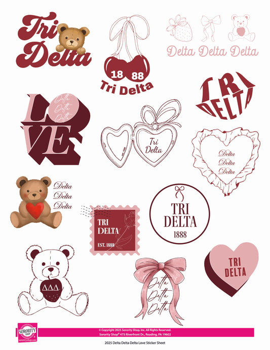 Delta Delta Delta Sticker Sheet- Teddy Bears and Sisterhood Love Theme