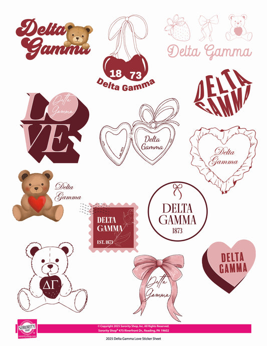 Delta Gamma Sticker Sheet- Teddy Bears and Sisterhood Love Theme